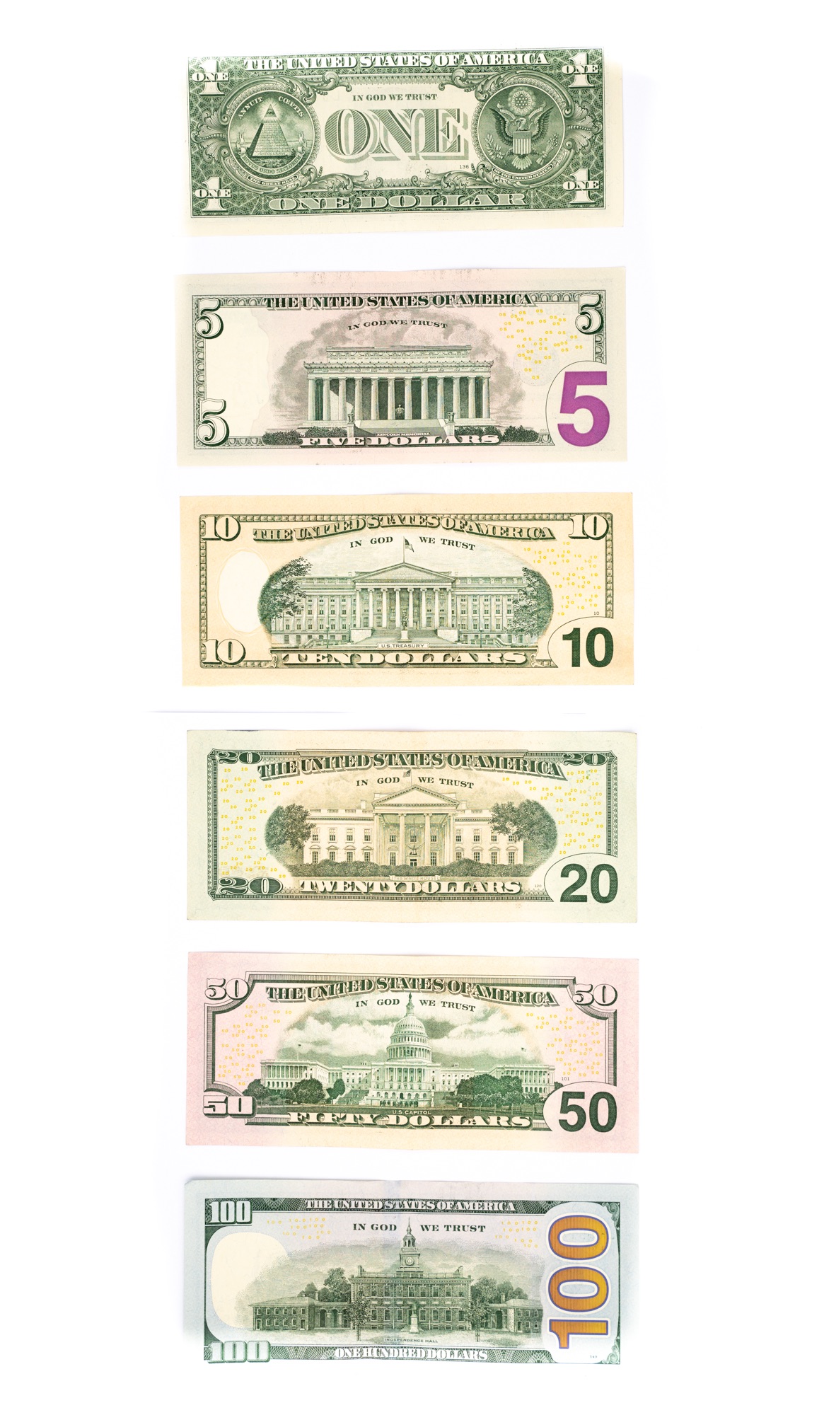 US Dollar banknotes back