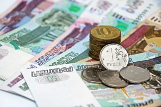 russian ruble banknotes and coins