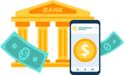 Illustration of a phone and bank with currency